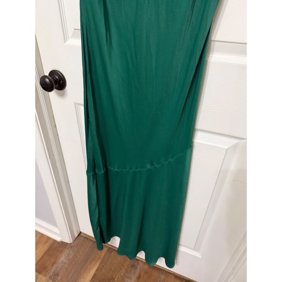 Anthropologie Emerald Green Satin Short Sleeve Maxi Dress Keyhole Back Size M - Picture 5 of 8